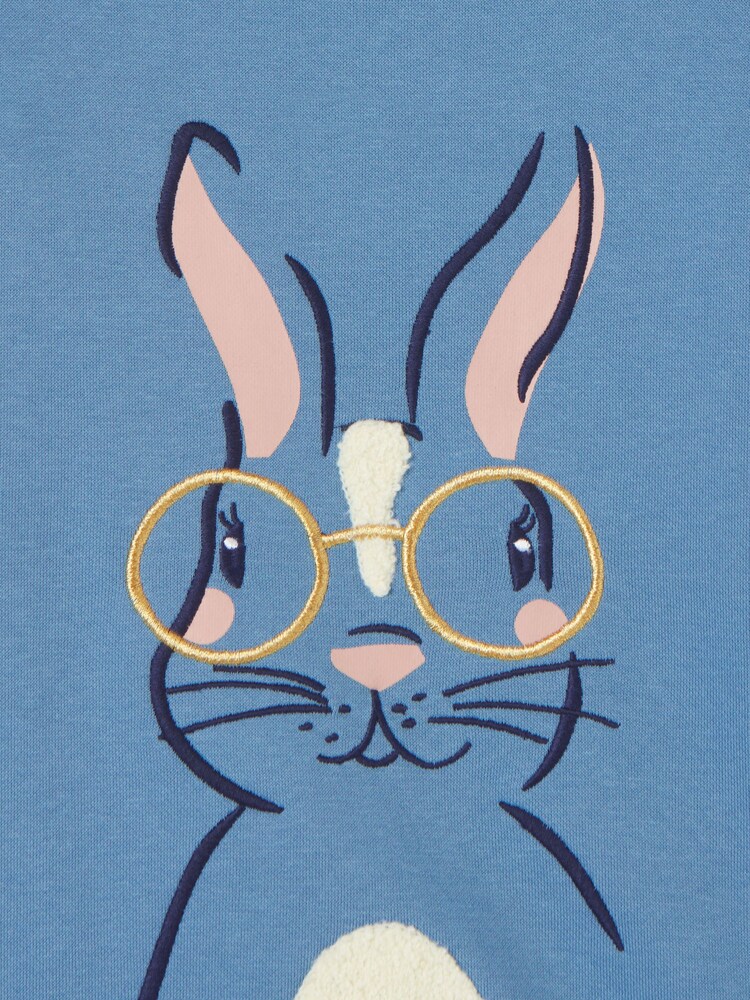 Joules Girls' Mackenzie Blue Rabbit Embroidered Artwork Crew Neck Sweatshirt - Image 10 of 10