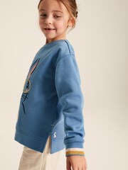 Joules Girls' Mackenzie Blue Rabbit Embroidered Artwork Crew Neck Sweatshirt - Image 3 of 10