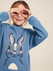 Joules Girls' Mackenzie Blue Rabbit Embroidered Artwork Crew Neck Sweatshirt - Image 4 of 10