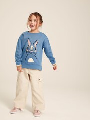 Joules Girls' Mackenzie Blue Rabbit Embroidered Artwork Crew Neck Sweatshirt - Image 5 of 10