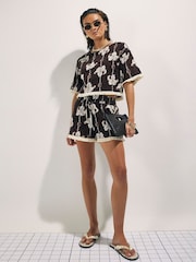 River Island Brown Floral Shell Print Top And Shorts Set - Image 1 of 4