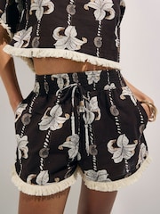 River Island Brown Floral Shell Print Top And Shorts Set - Image 3 of 4