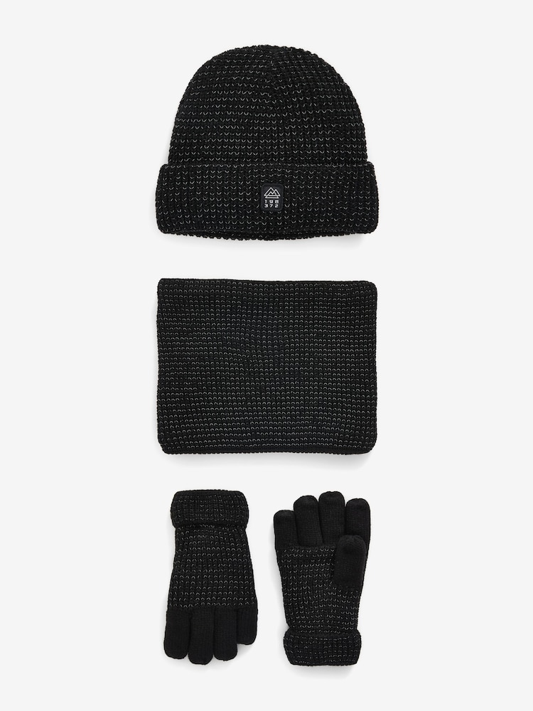 Black Reflective Hat, Snood And Gloves Set (3-16yrs) - Image 1 of 2
