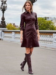 Sosandar Burgundy Red Fluted Hem Leather Dress - Image 1 of 5