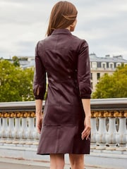 Sosandar Burgundy Red Fluted Hem Leather Dress - Image 2 of 5