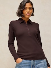 White Stuff Brown Ember Rib Polo Shirt - Image 1 of 6