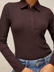 White Stuff Brown Ember Rib Polo Shirt - Image 3 of 6