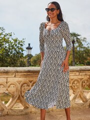 Sosandar Black Long Sleeve Sweetheart Neck Fit and Flare Dress - Image 2 of 5