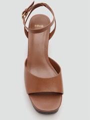 Mango Brown Leather Open Toe Wedge Sandals - Image 3 of 4