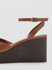 Mango Brown Leather Open Toe Wedge Sandals - Image 4 of 4
