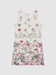 Reiss Pink Print Raina Junior Floral Drawstring Waist Dress - Image 2 of 6