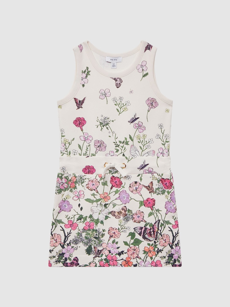 Reiss Pink Print Raina Junior Floral Drawstring Waist Dress - Image 2 of 6
