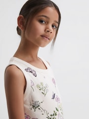 Reiss Pink Print Raina Junior Floral Drawstring Waist Dress - Image 3 of 6
