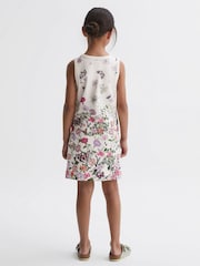 Reiss Pink Print Raina Junior Floral Drawstring Waist Dress - Image 4 of 6
