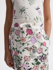 Reiss Pink Print Raina Junior Floral Drawstring Waist Dress - Image 6 of 6