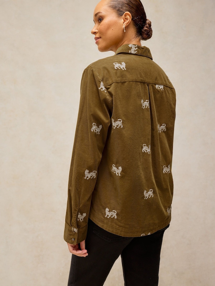 White Stuff Green Libby Embroidered Cord Shirt - Image 2 of 6
