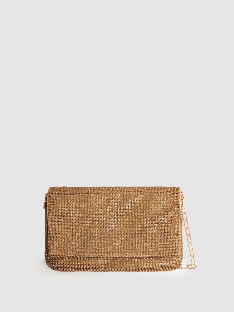 Reiss Bronze Soho Embellished Shoulder Bag - Image 1 of 5