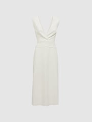 Reiss Ivory Jayla Fitted Wrap Design Midi Dress - Image 2 of 5