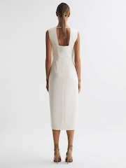Reiss Ivory Jayla Fitted Wrap Design Midi Dress - Image 5 of 5