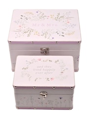 Widdop Set of 2 White Wildflower Wedding Keepsake Luggage Boxes - Image 1 of 8