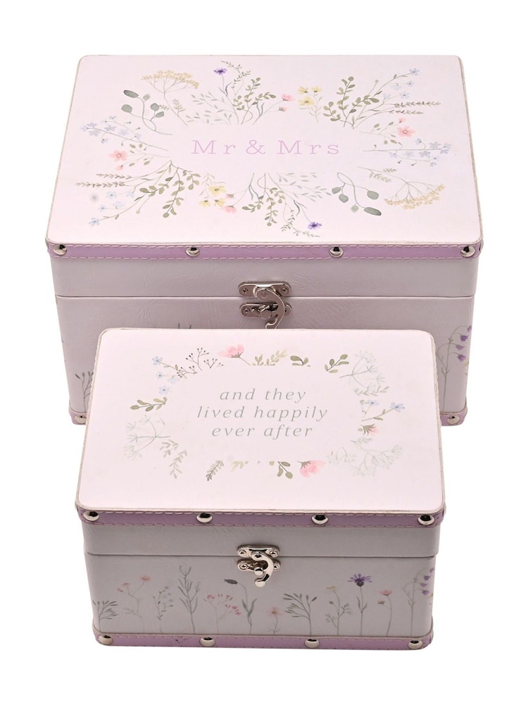 Widdop Set of 2 White Wildflower Wedding Keepsake Luggage Boxes - Image 1 of 8