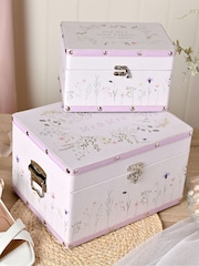 Widdop Set of 2 White Wildflower Wedding Keepsake Luggage Boxes - Image 3 of 8