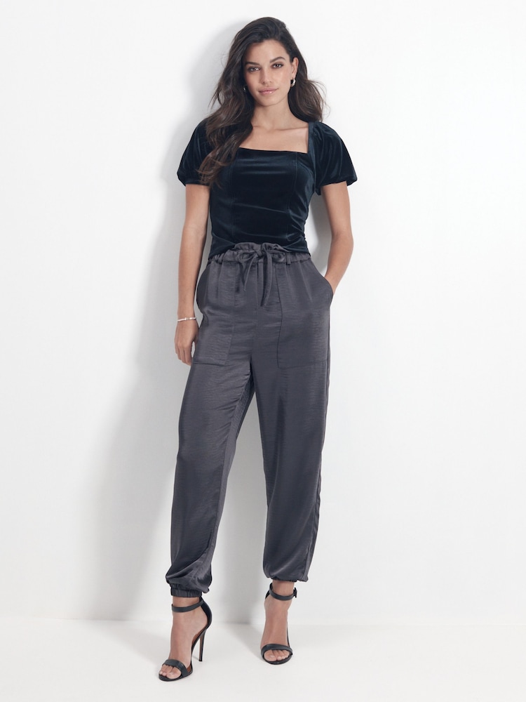 Charcoal Grey Satin Joggers - Image 1 of 7