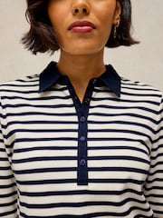 White Stuff Blue Ember Rib Polo Shirt - Image 3 of 6