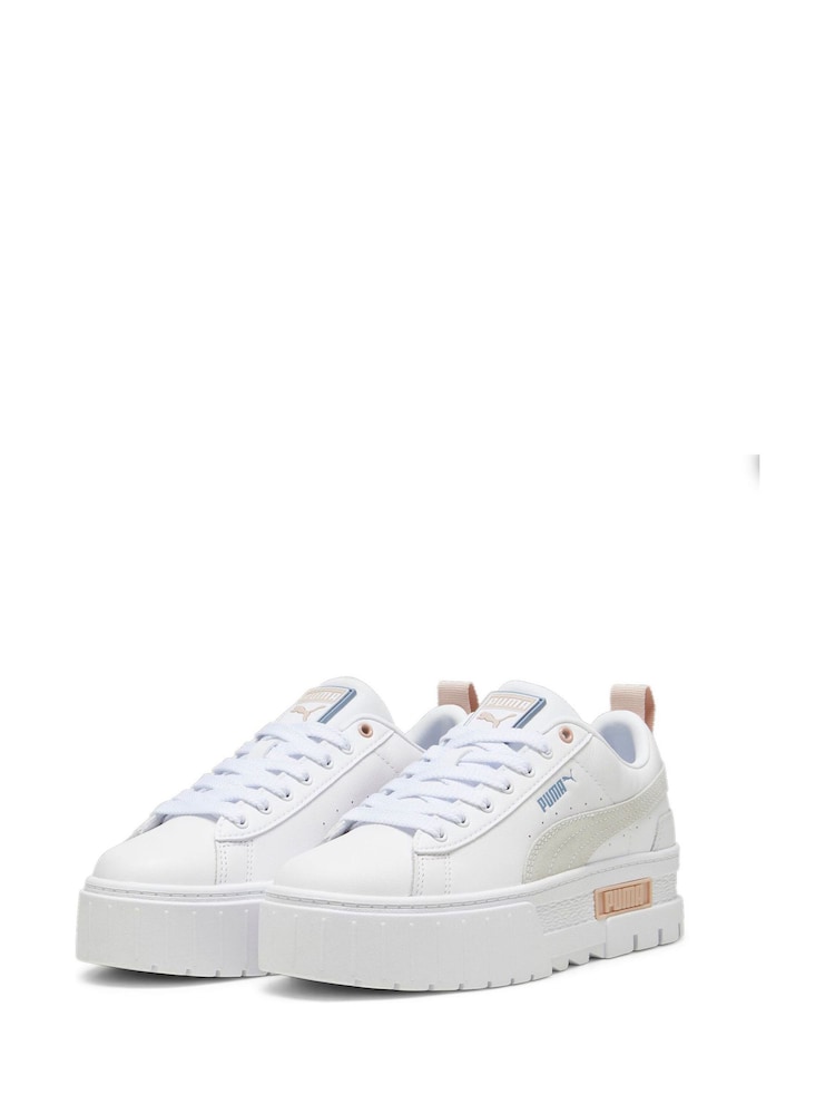 Puma White Mayze Leather Trainers - Image 6 of 6
