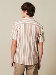 Ecru/Orange Textured Stripe Short Sleeve Cuban Collar Shirt - Image 3 of 7