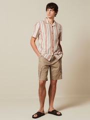 Ecru/Orange Textured Stripe Short Sleeve Cuban Collar Shirt - Image 4 of 7