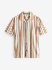 Ecru/Orange Textured Stripe Short Sleeve Cuban Collar Shirt - Image 5 of 7