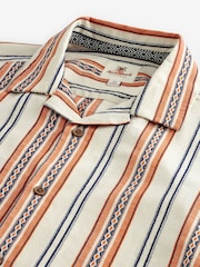 Ecru/Orange Textured Stripe Short Sleeve Cuban Collar Shirt - Image 6 of 7