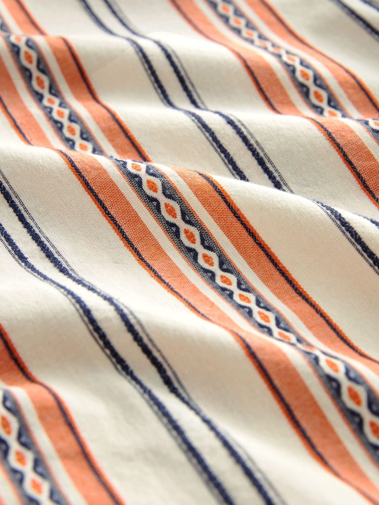 Ecru/Orange Textured Stripe Short Sleeve Cuban Collar Shirt - Image 7 of 7