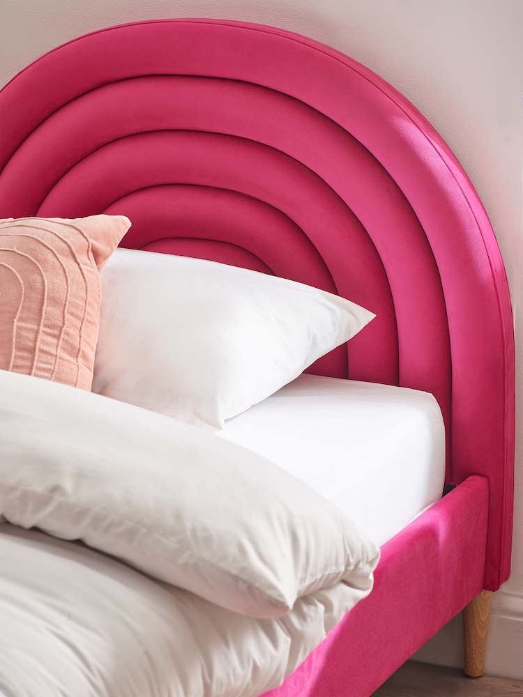 Soft Velvet Fuschia Pink Kids Rainbow Upholstered Standard Bed - Image 1 of 8