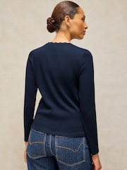 White Stuff Blue Aida Scallop Long Sleves T-Shirt - Image 2 of 6