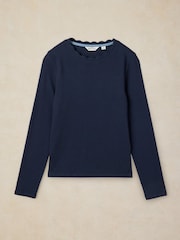 White Stuff Blue Aida Scallop Long Sleves T-Shirt - Image 5 of 6