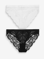 Black/White High Leg Lace Knickers 2 Pack - Image 1 of 7