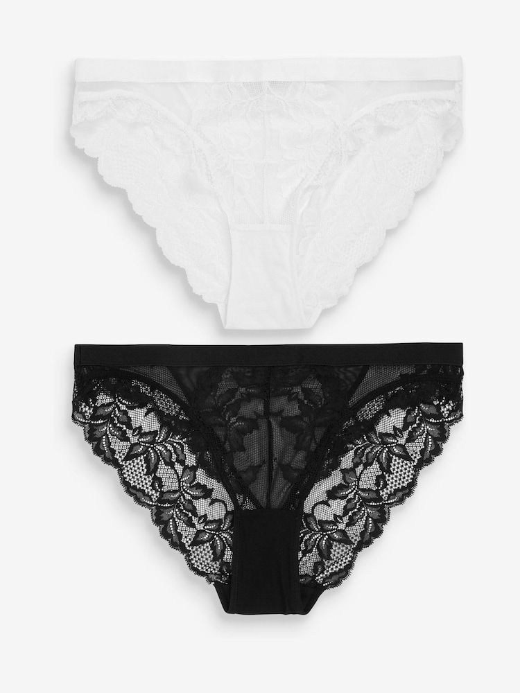 Black/White High Leg Lace Knickers 2 Pack - Image 1 of 7