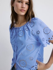 Mango Blue Broderie Blouse - Image 1 of 6