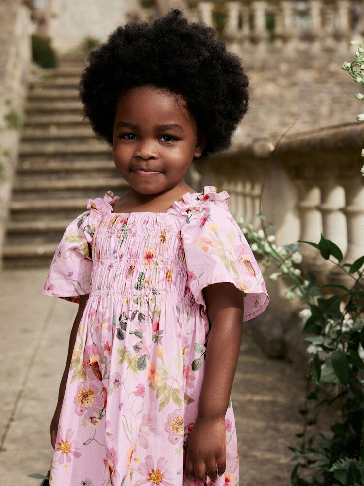 Pink Floral Printed Cotton Dress (3mths-8yrs) - Image 1 of 9 Pink Floral Printed Cotton Dress (3mths-8yrs) - Image 1 of 9