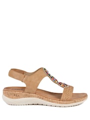 Pavers Tan Brown Comfort Beaded Wedge Sandals - Image 1 of 5