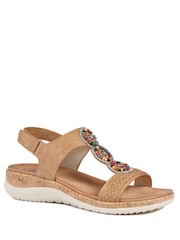 Pavers Tan Brown Comfort Beaded Wedge Sandals - Image 2 of 5