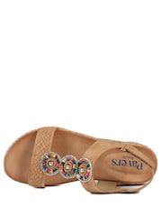 Pavers Tan Brown Comfort Beaded Wedge Sandals - Image 3 of 5