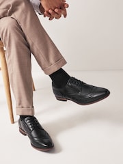 Black Texture Detail Double Wing Brogue Shoes - Image 1 of 7