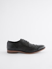 Black Texture Detail Double Wing Brogue Shoes - Image 3 of 7