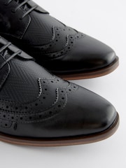 Black Texture Detail Double Wing Brogue Shoes - Image 6 of 7