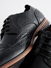 Black Texture Detail Double Wing Brogue Shoes - Image 7 of 7