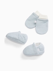 MORI Blue Blue Stripe Supersoft Baby Booties & Mittens Set - Image 1 of 1