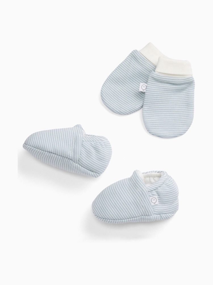 MORI Blue Blue Stripe Supersoft Baby Booties & Mittens Set - Image 1 of 1 MORI Blue Blue Stripe Supersoft Baby Booties & Mittens Set - Image 1 of 1